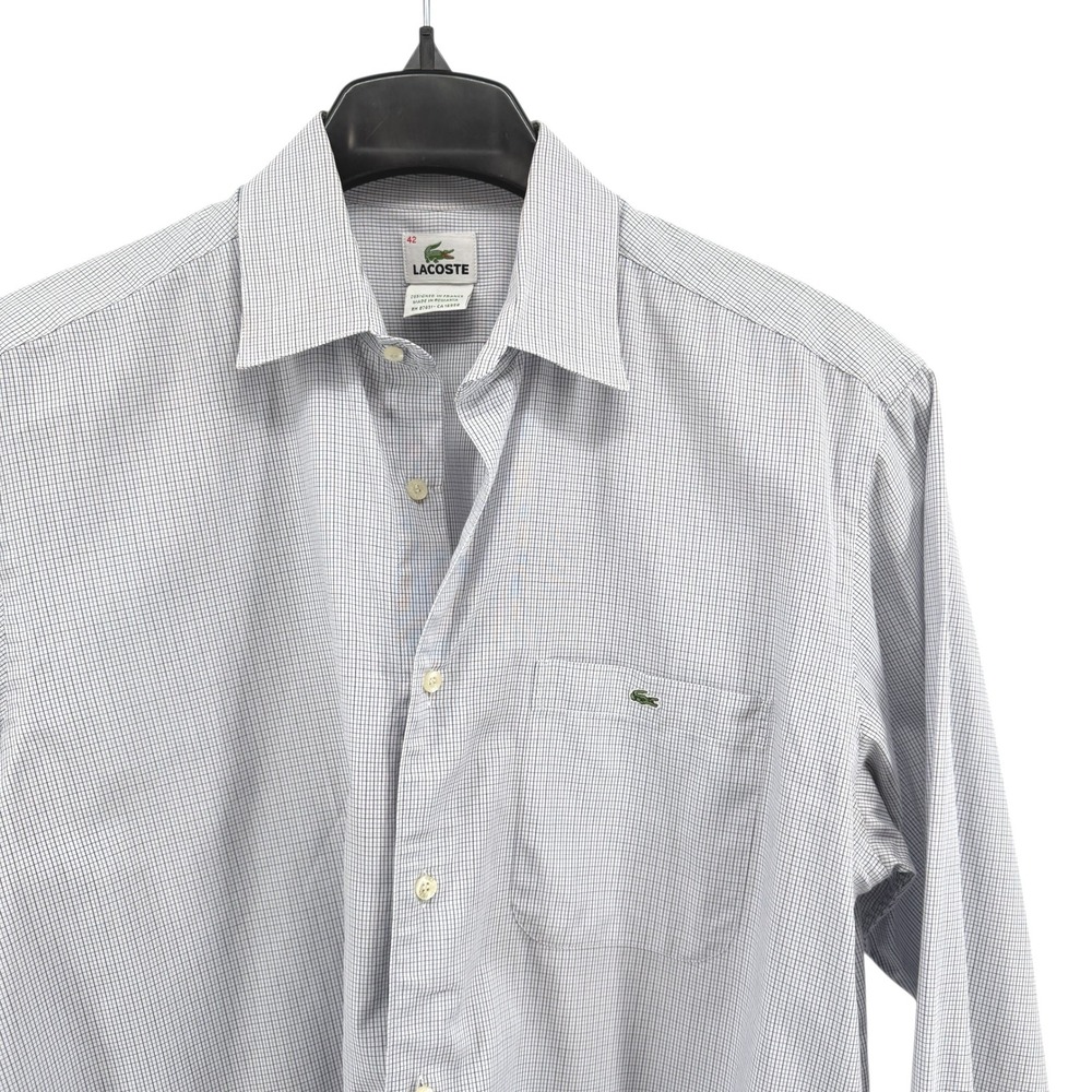 Lacoste Mens 42 Pre-Owned Dress Shirt‎ LS Gingham Check Blue White Button Down